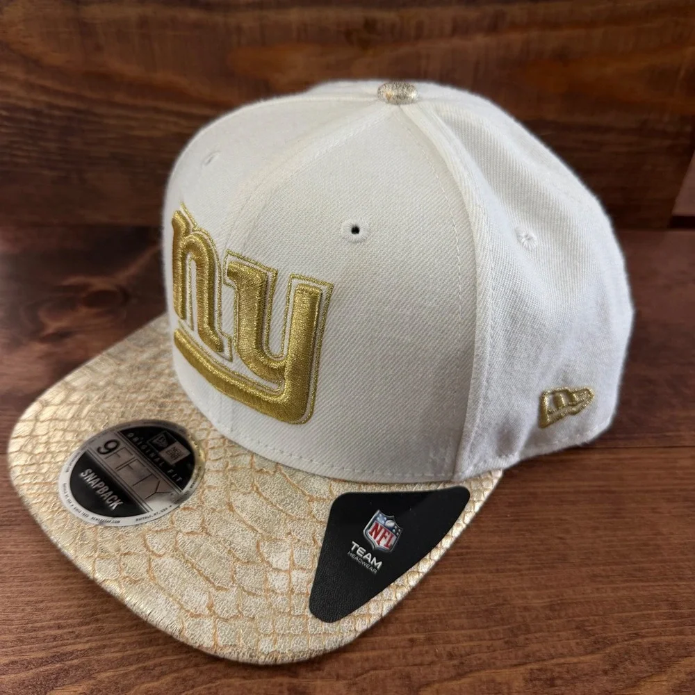 New York Giants New Era 9FIFTY Snapback Hat Wht/Gold Snakeskin Brim NFL Cap RARE